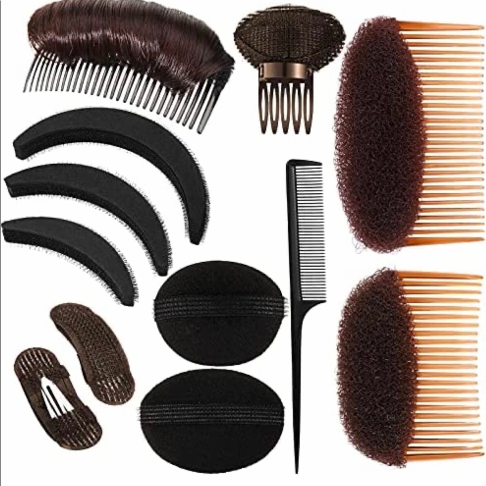 12 Piece Hair Base Sponge Invisible Clip Comb Bump Tools